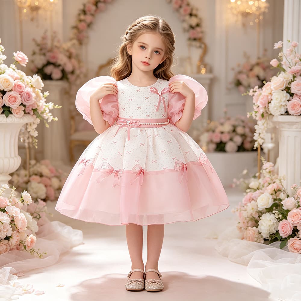 2026 Cross-border Piano Performance Dress for Girls, Butterfly Bow Princess Dress, Flower Girl Wedding Dress, Children's Host Puffy Skirt
