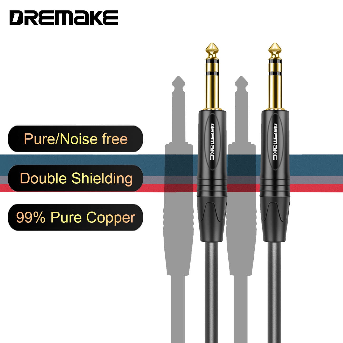 6.35mm TRS Male to Male Stereo Audio Cable, Professional Guitar Instrument Cable