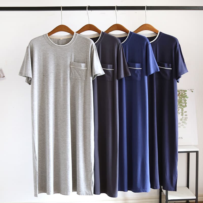 Men's Modal Sleepwear Robe One-Piece Short Sleeve Mid-Length Nightgown Plus Size Thin Home Bathrobe Drop Shipping