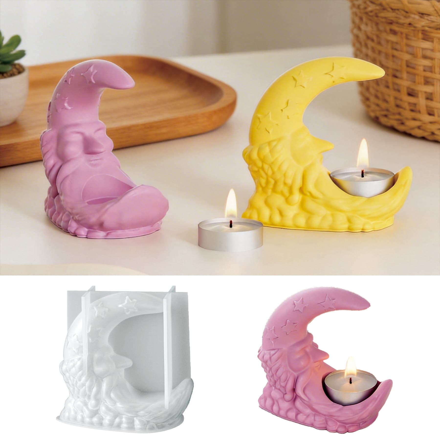Moon Crescent Santa Claus Candle Holder Silicone Mold DIY Aromatherapy Plaster Candle Home Decoration Mold