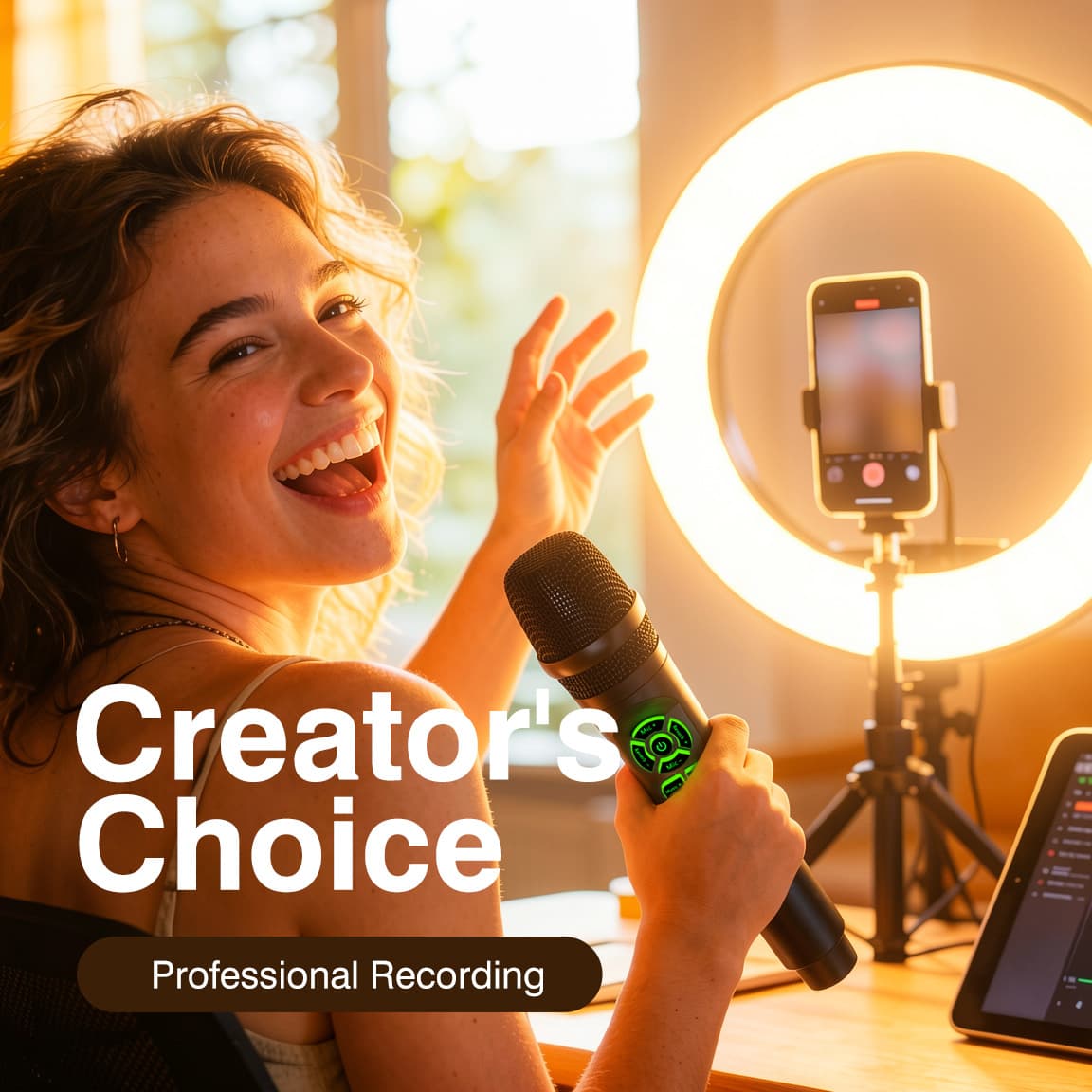 Sound Card Microphone with Internal Recording, Singing Live Streaming MC9 Sound Card Mic