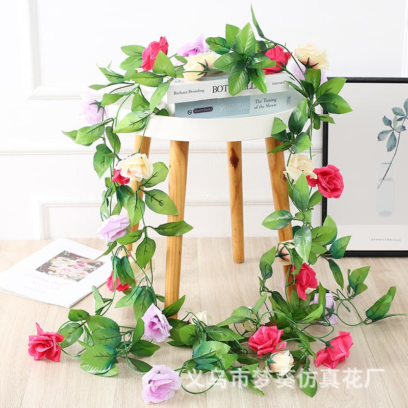 Rose Vine Wedding Decoration Ceiling Wall Mounted Air Conditioner Pipe Decorative Flower Silk Flower Wholesale Artificial Flower Wholesale