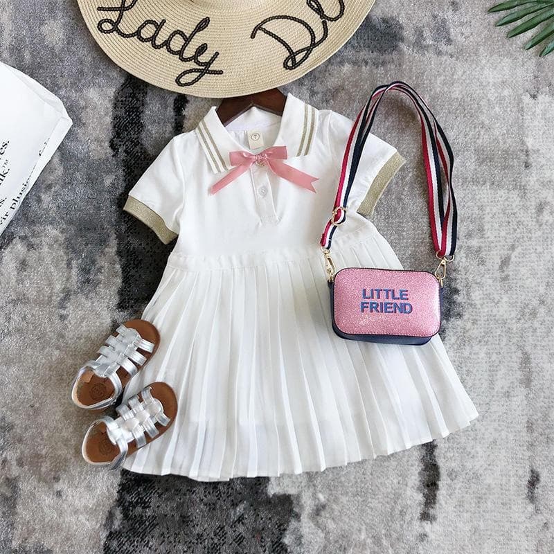Children Girls Summer Short Sleeve Dress 2026 New Fashionable Dress Baby Girl White Princess Dress
