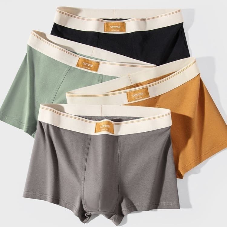 Men's Breathable Loose Comfortable Boxer Shorts Sports Polyester Knitted Mid Waist Solid Color Four Corner Briefs Summer Underwear