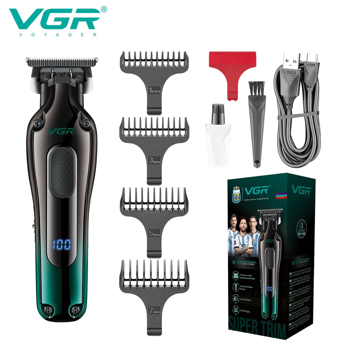 VGR998 Electric Hair Trimmer USB Charging Digital Display Men's Hair Clipper Home Use Barber Professional Stainless Steel