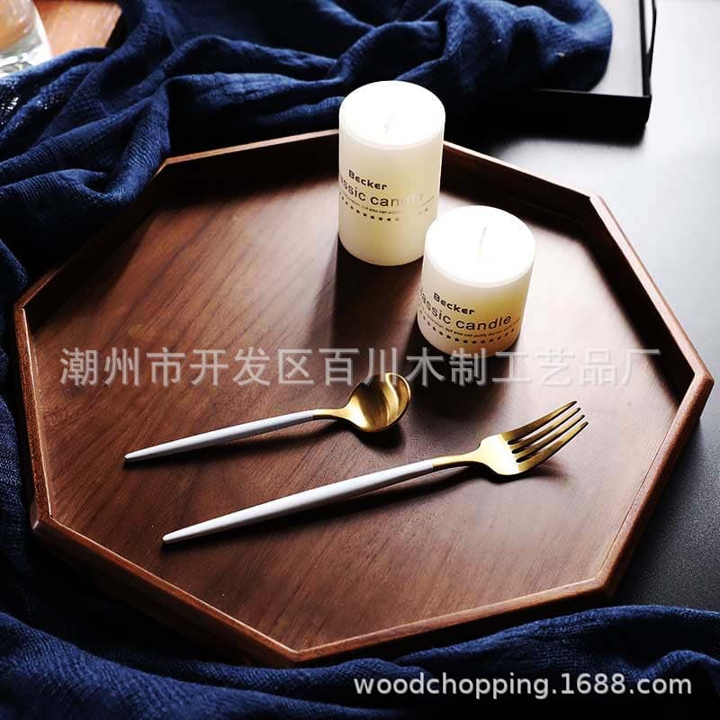 Wholesale octagonal walnut wood plates, North American black walnut wood water containers, household and restaurant dinner plates, octagonal wooden plates, trays