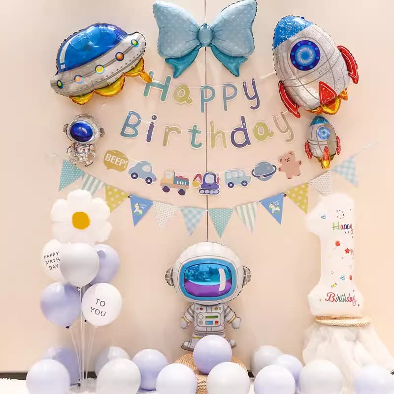 Astronaut Theme Table Floating Balloon Decoration for Baby Kids Birthday Happy Birthday Party Space Scene Setup