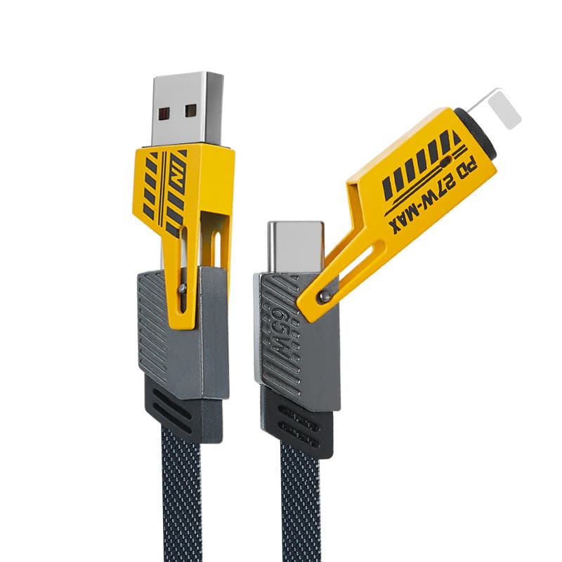 Four-In-One Mecha Battle Rope Data Cable Super Fast Charge PD65W Multi-Function Two-Drag Two-Line for Apple Huawei