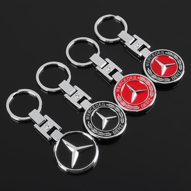 Cross-border Solid Double-sided H-buckle Mercedes-Benz Wheat Ear Three-pointed Star Emblem Car Logo Metal Keychain Ring Pendant