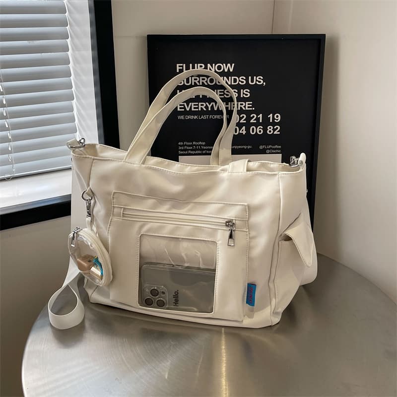 Large-capacity casual transparent bag women's 2024 summer high-end canvas bag shoulder crossbody handheld tote bag