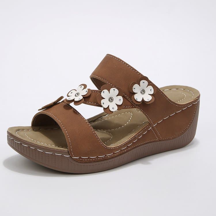 Cross-border Large Size Thick Sole High Heel Sandals 2026 Summer New Retro European and American Flower Patchwork Wedge Heel Sandals for Women