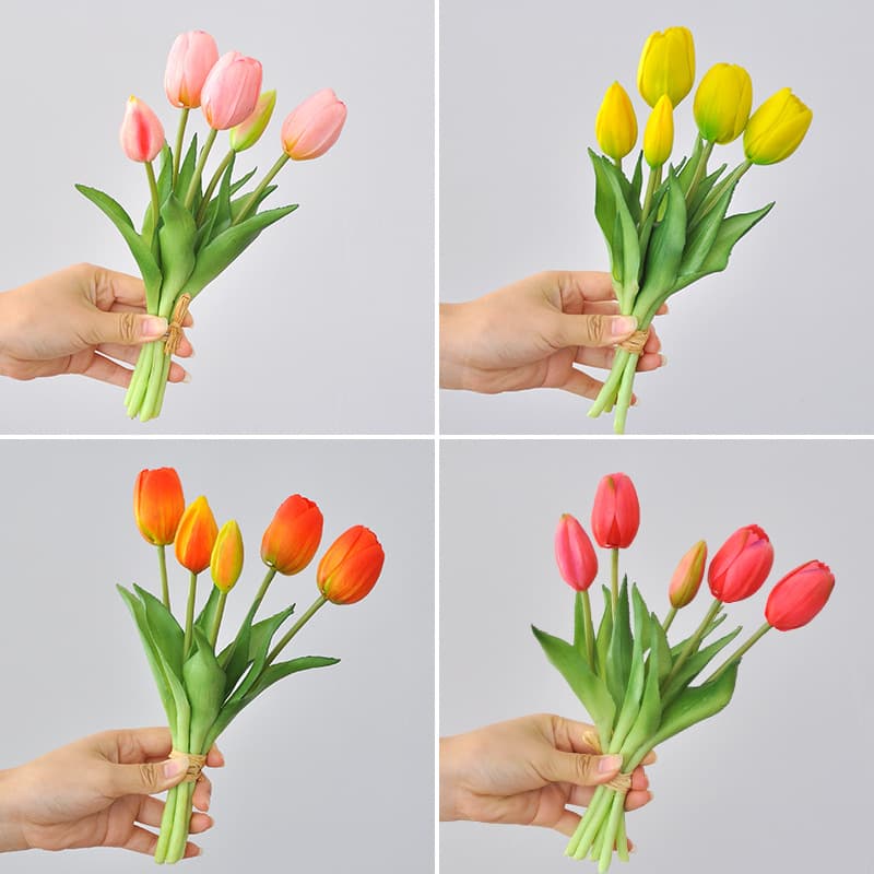 5-Head Tulip Artificial Flower Bouquet Home Decoration Ins Style Soft Rubber Tulip Fake Flowers
