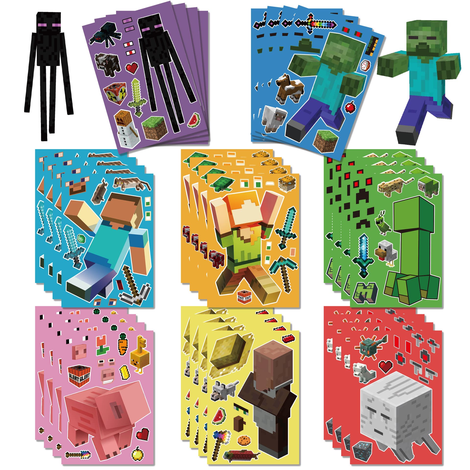 Minecraft Face-Changing Stickers Cartoon Make a Face Puzzle Stickers Pixel Style DIY Stationery Stickers Customization