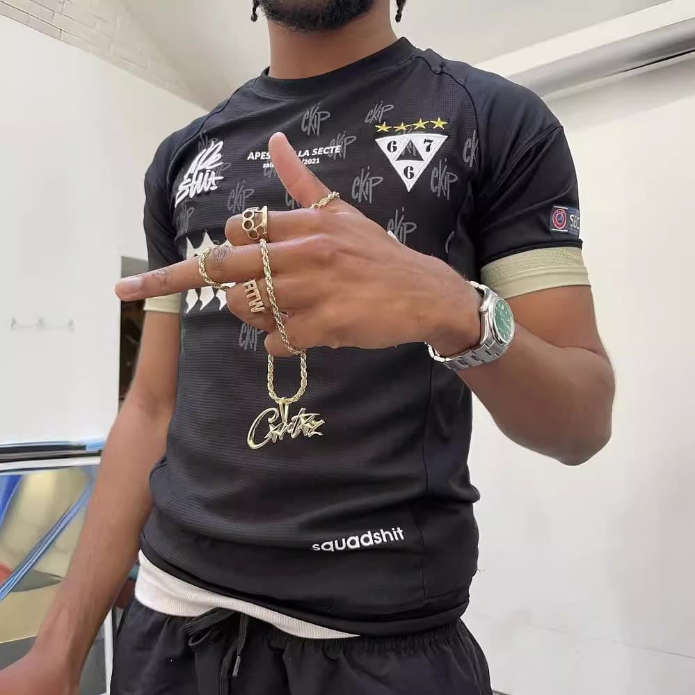 Apeshit jersey short-sleeved full-print T-shirt sports casual embroidery logo European and American stars jersey hip-hop street trend