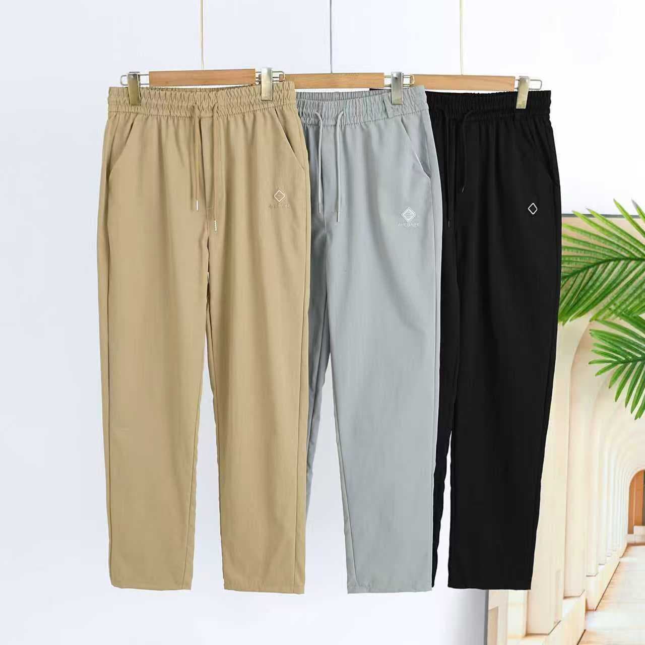 Summer New Men's Casual Pants Loose Comfortable Twill Woven Fabric Men's Cropped Pants Titanium Cotton Sports Pants