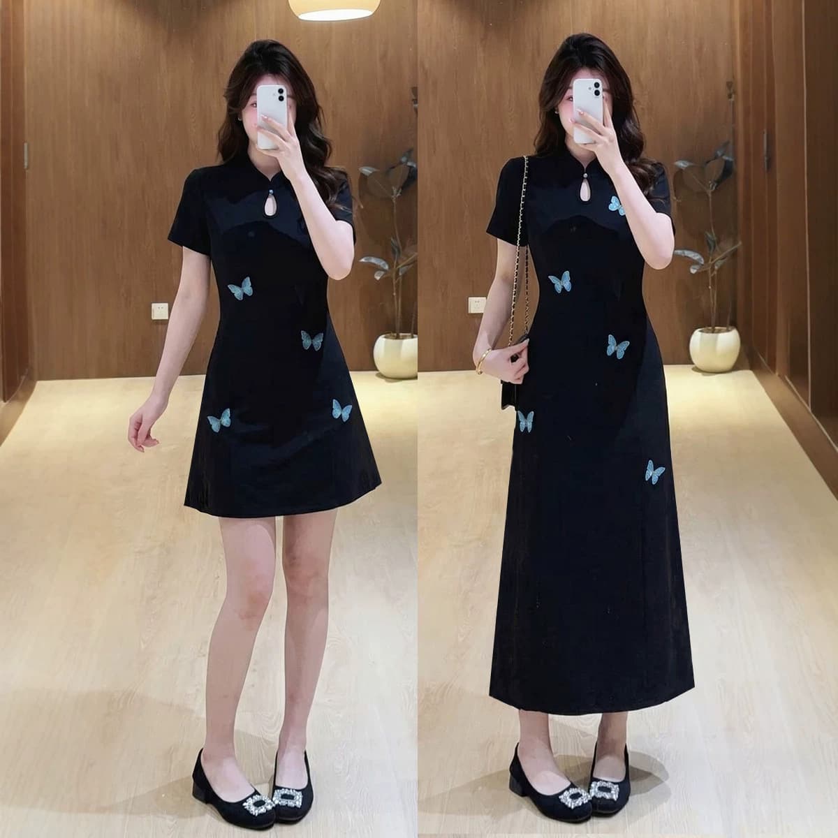 Plus-Size Women's Clothing 2026 New Style Blue Butterfly Embroidery New Chinese-Style Dress Elegant Cheongsam Dress for Plus-Size Women