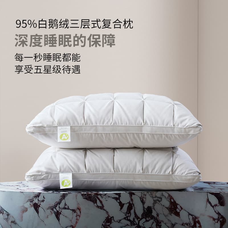 95% white goose feather genuine rectangular five-star hotel pillow cores, homestay cervical care, home pure cotton down pillows.