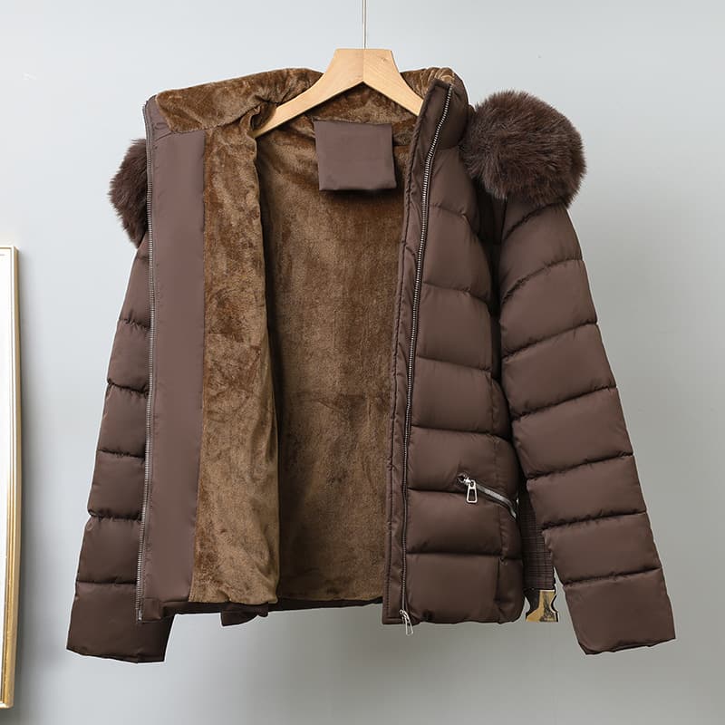 Spot cross-border European and American women's belt long-sleeved ski cotton jacket with velvet inside and thickened jacket outside single cotton jacket