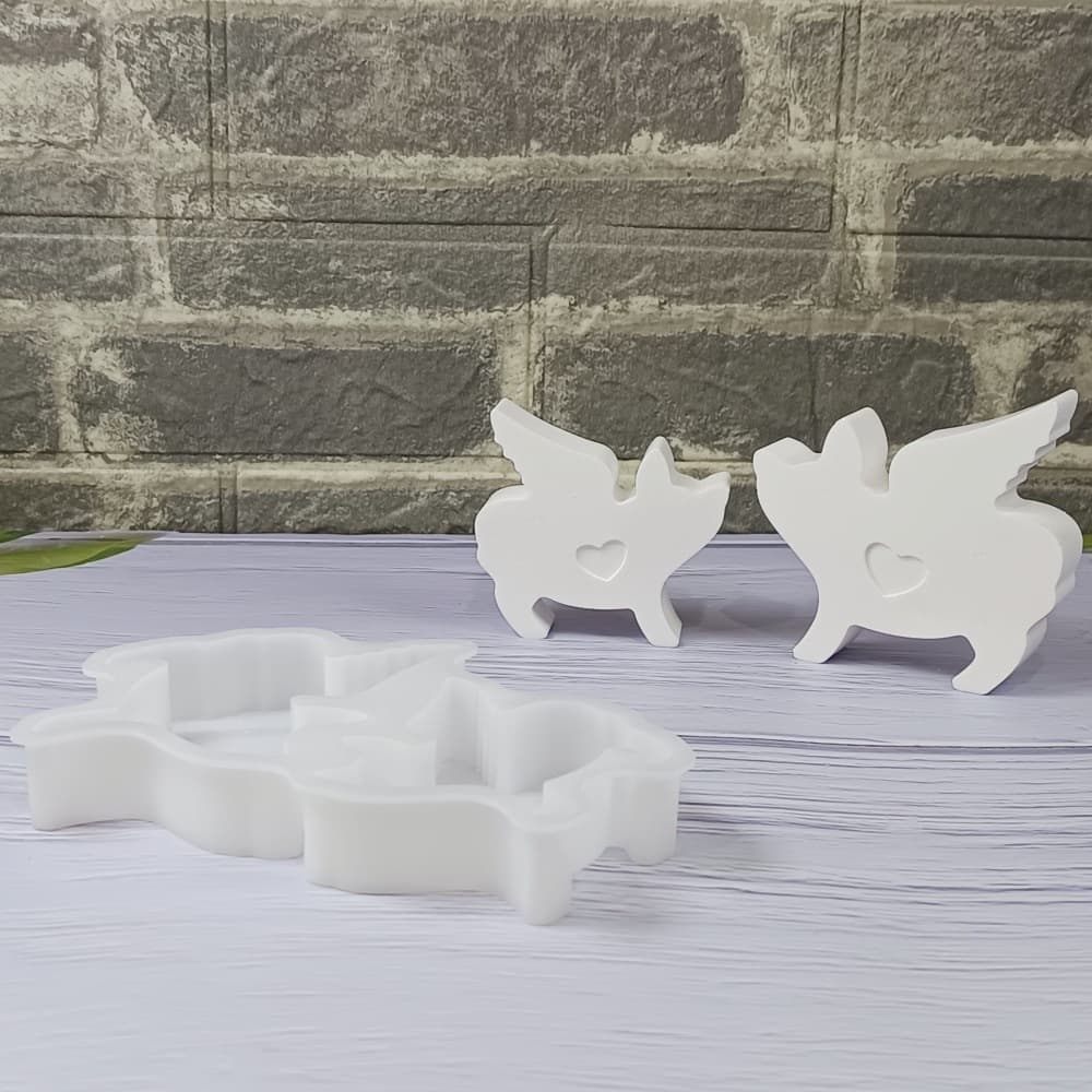 S1439 Angel Piggy Combination Decoration Cement Plaster Silicone Mold DIY Silicone Mold