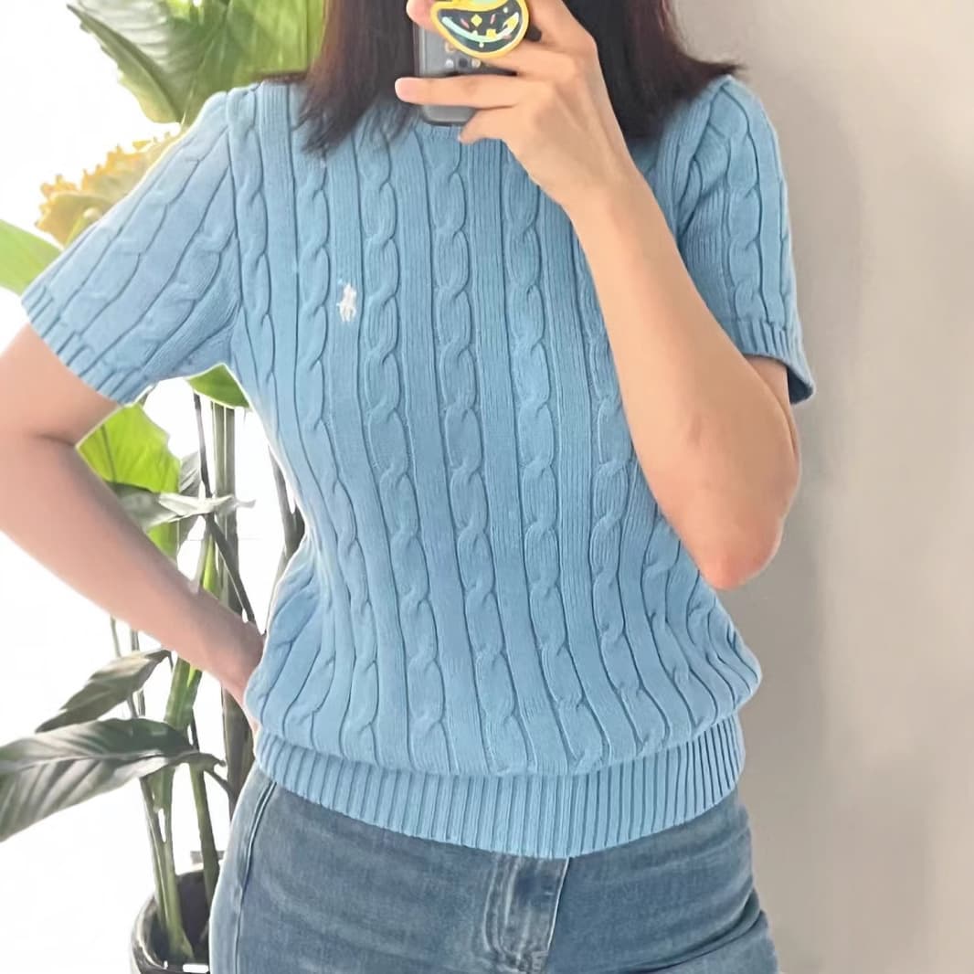 American streetwear RL Ralph Lauren embroidered pony logo crew neck casual cable knit short sleeve T-shirt for men and women