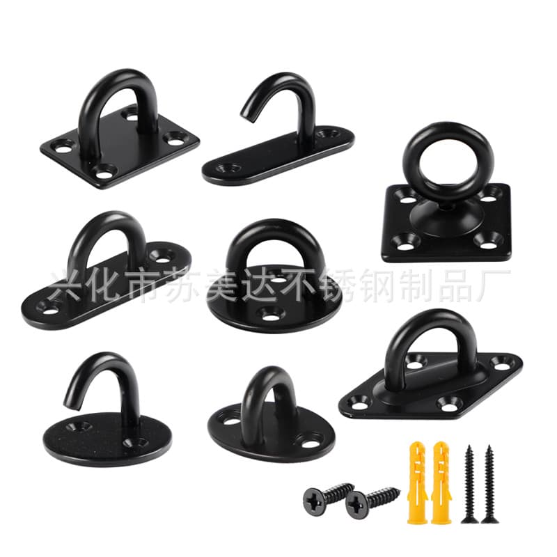 304 Stainless Steel Hook Roof Wall Hanger Shackle U-Type Fixing Hook Sandbag Hook Rope Loop Black Door Strap Eye