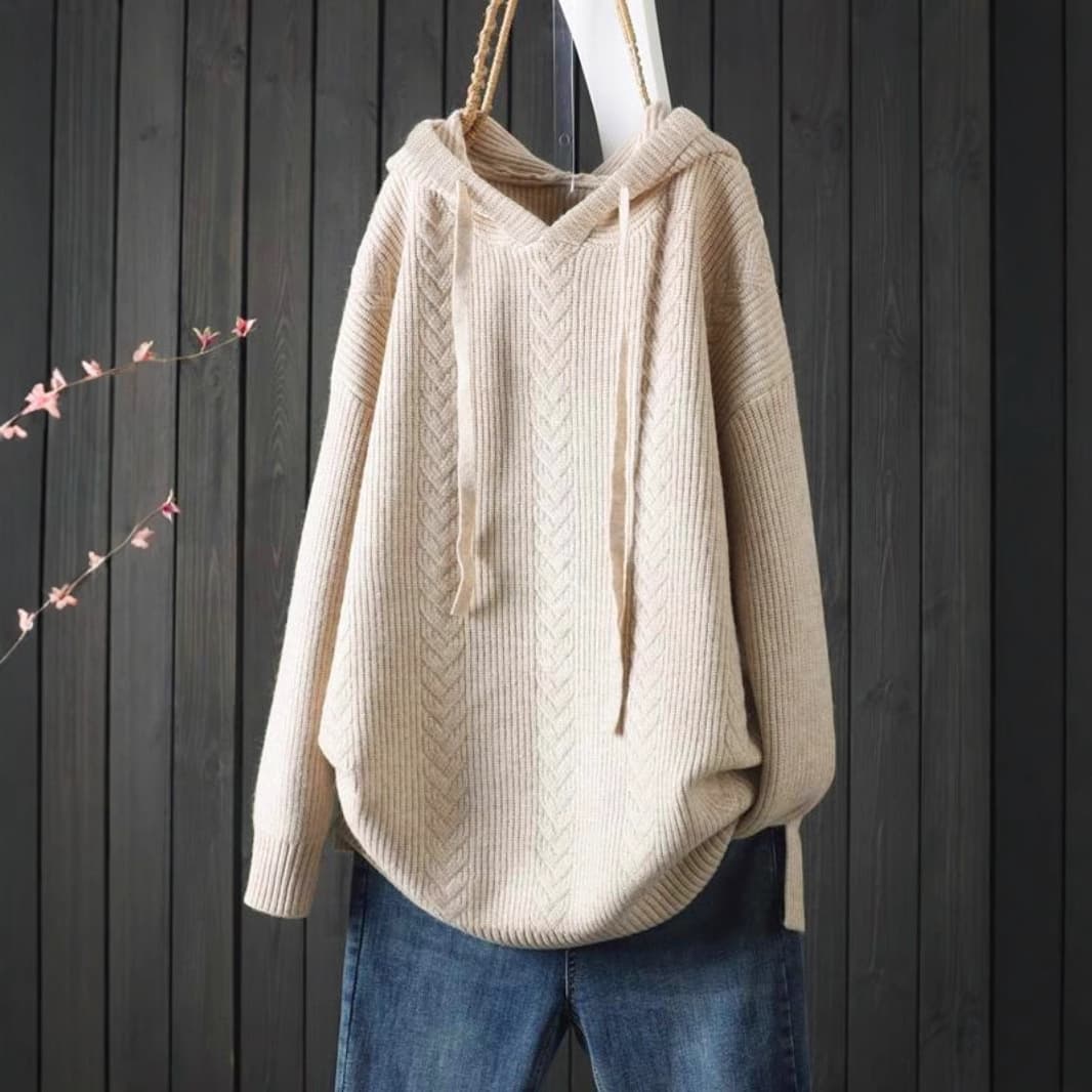 European and American Amazon autumn and winter Korean style drawstring hooded loose solid color casual large size pullover women's sweater