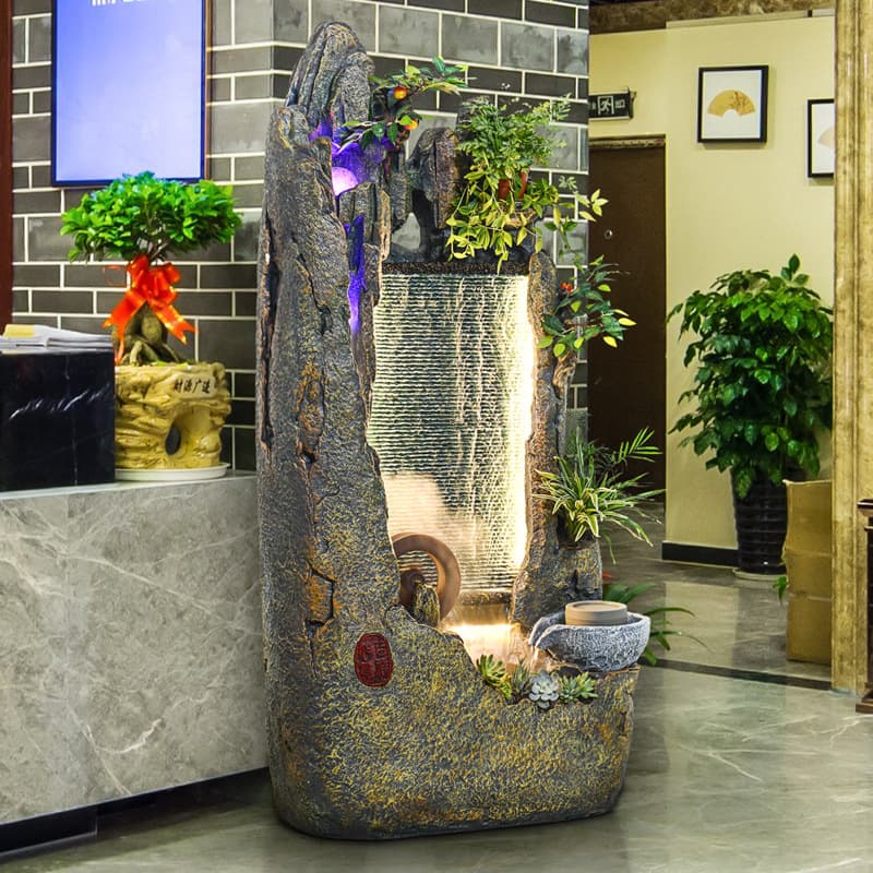 Rockery Waterfall Fountain Decoration for Living Room Office, Wealth Mountain Landscape, Grand Opening Housewarming Gift