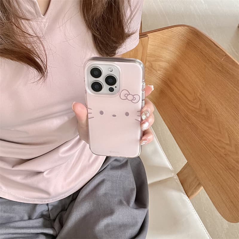 Minimalist Pink Big Face Cat Phone Case for iPhone 17 Apple 16 Pro Max 15 Niche 14 Women