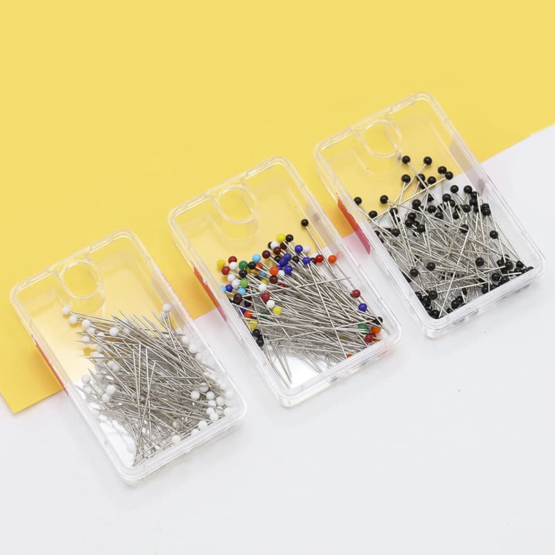 Color Clothing Positioning Pins Plastic Needle Head Scarf Fixing Pin Boxed Colored Glass Head Pearlescent Pin