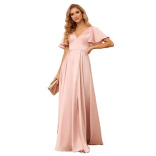 Amazon sexy satin evening dress deep V-neck side slit ball gown high-waist elegant bodycon party dress