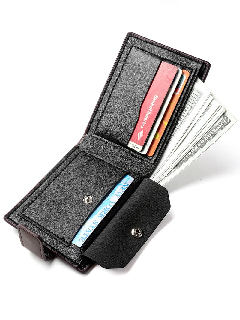 Men's Premium Wallet Mini Card Holder Short Male Card Case with Snap Button Retro Small Wallet for College Students
