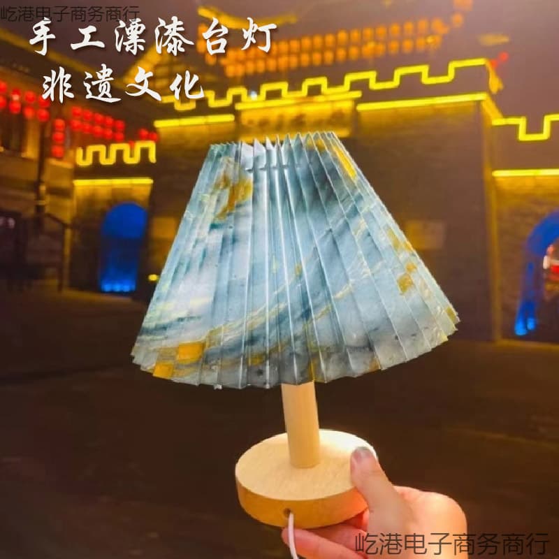 Bedroom bedside lamp, drift paint table lamp, vintage hotel and homestay LED night light, pleated home dormitory desk lamp