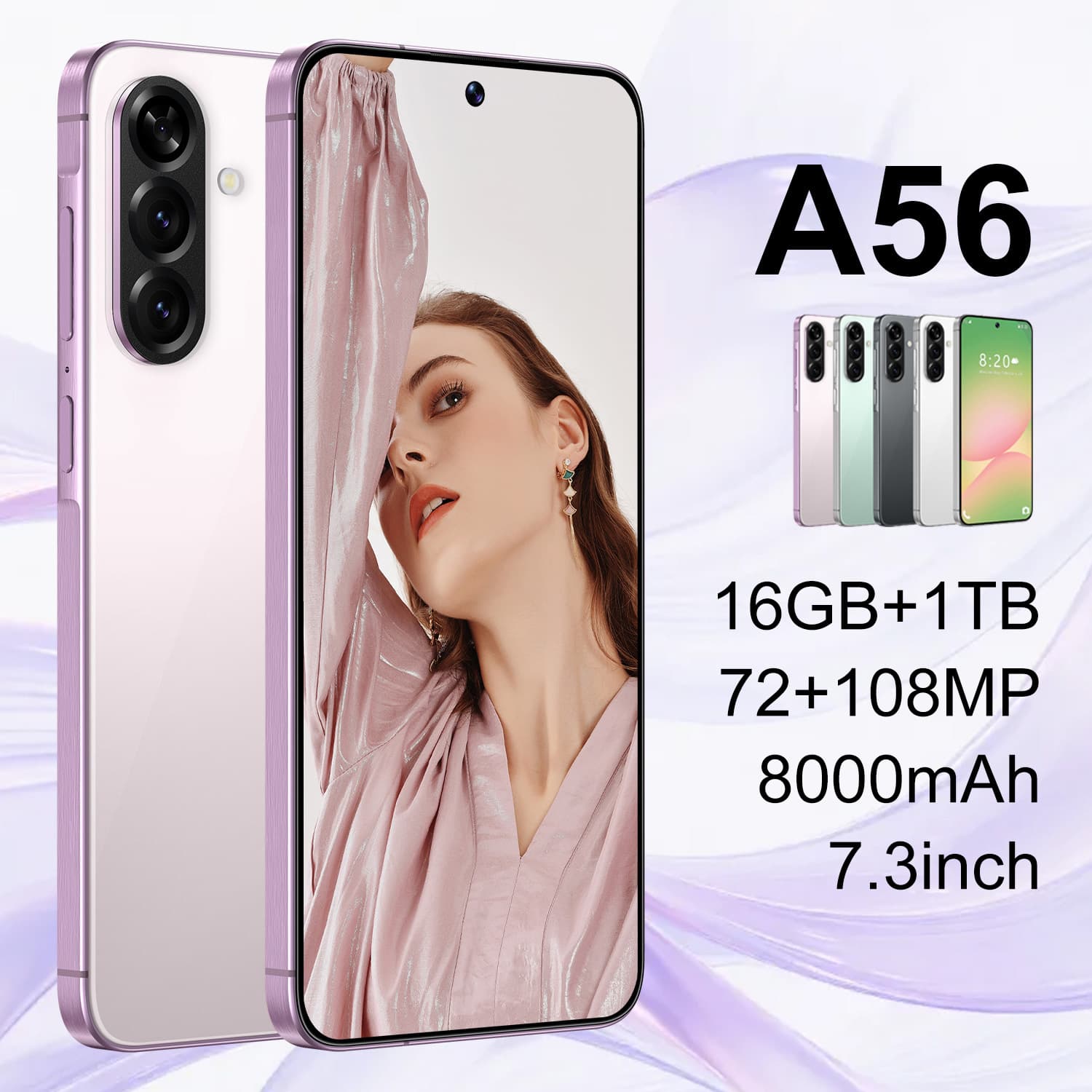 New Cross-Border A56 Mobile Phone 12.0 Smartphone 4+64 Large Screen 7.3inch Android 12.0 Popular Foreign Trade Mobile Phone