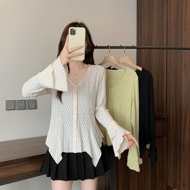Chic Versatile Spring New Plus Size Women's French Fit Pleated Waist-Cinching Flared Sleeve Collar Blouse Top