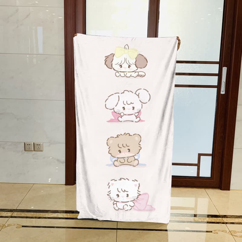Mikko Characters Illustration Cat Bear Towel Couple Towel Beach Towel Absorbent Towel