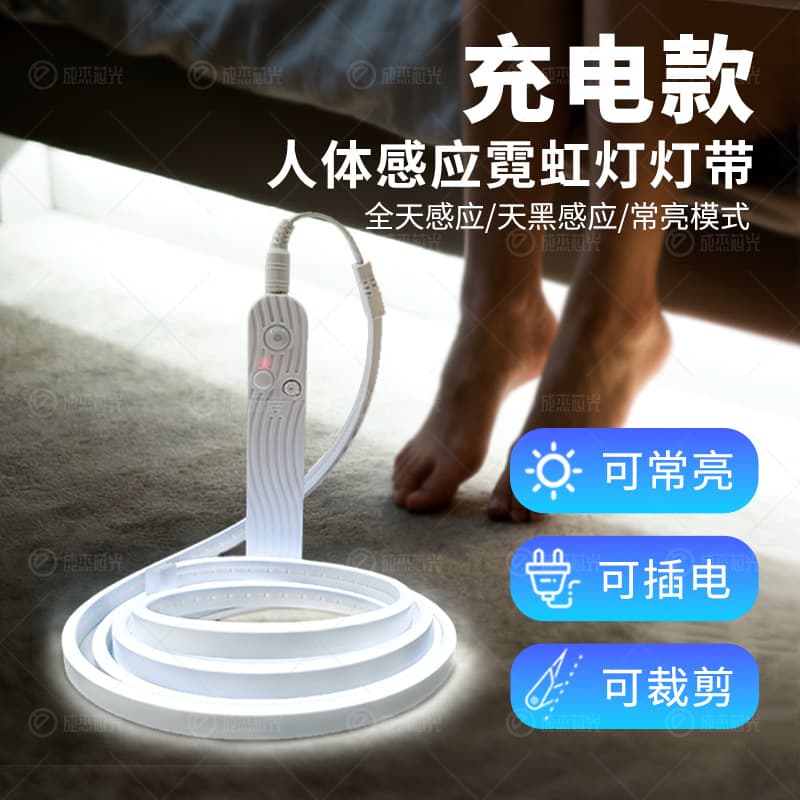 Bedside Rechargeable Human Sensor Light Strip, Smart Induction Soft Ambient Light Strip, Induction Neon Light Strip