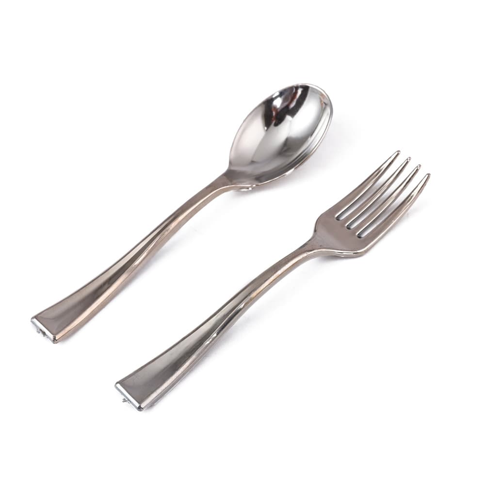 Disposable ps plastic cake plating fork spoon mini dessert fork spoon pudding spoon moon cake fork silver