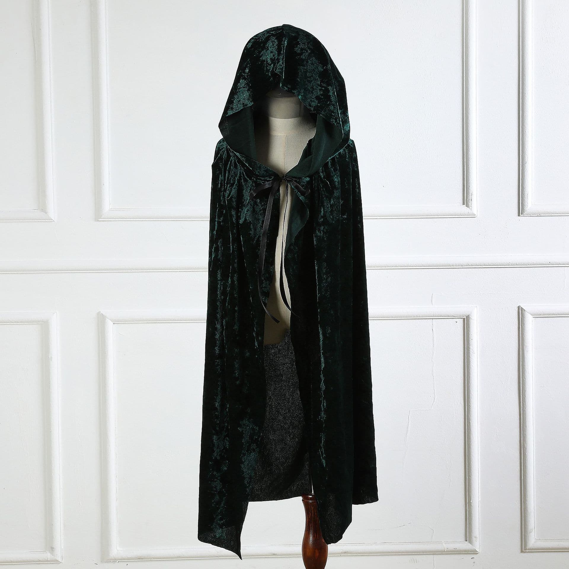 Halloween Costume Children Adult Witch Cloak Hooded Long Green Tie Velvet Cape Role Play