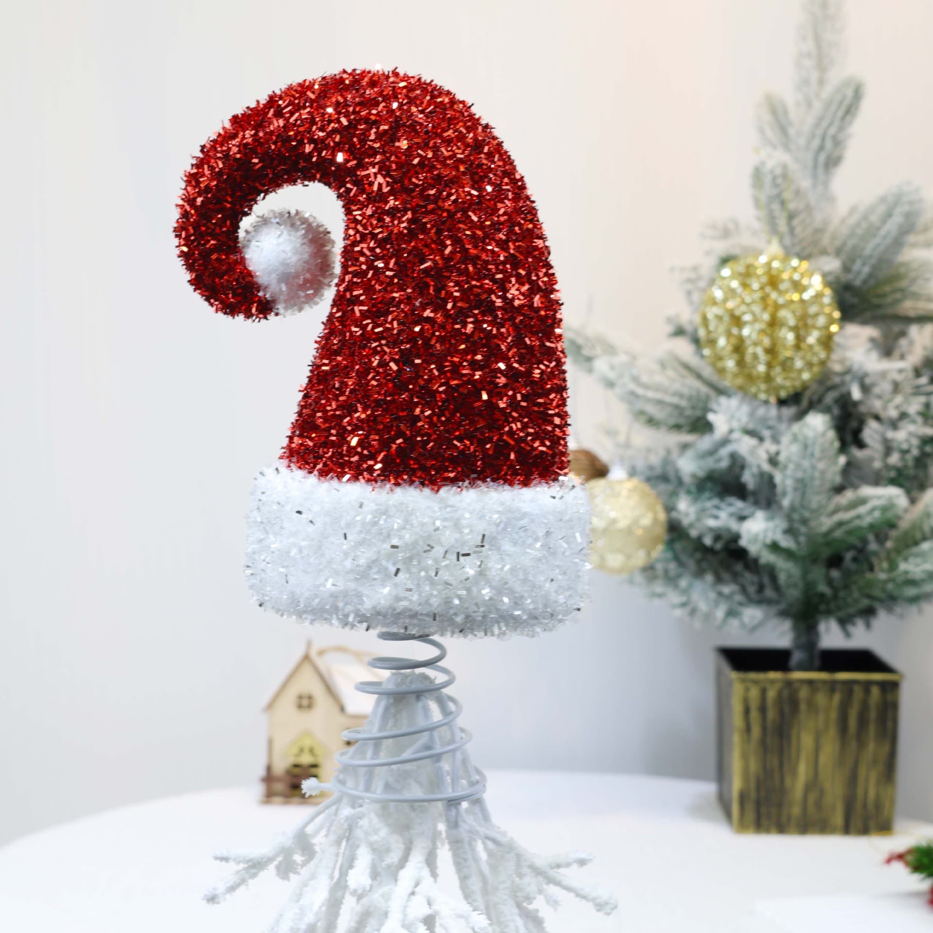 Cross-border Christmas Sequin Tree Topper Star Santa Hat Holiday Party Decoration Spring Tree Topper Star Window Christmas Tree