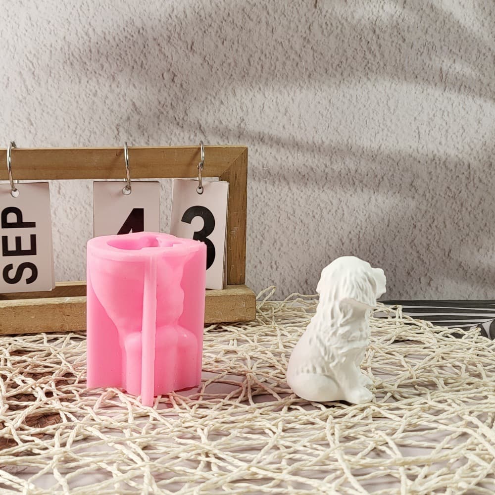 Pet Dog Plaster Ornament Candle Mold DIY Plaster Cement Silicone Mold W0430