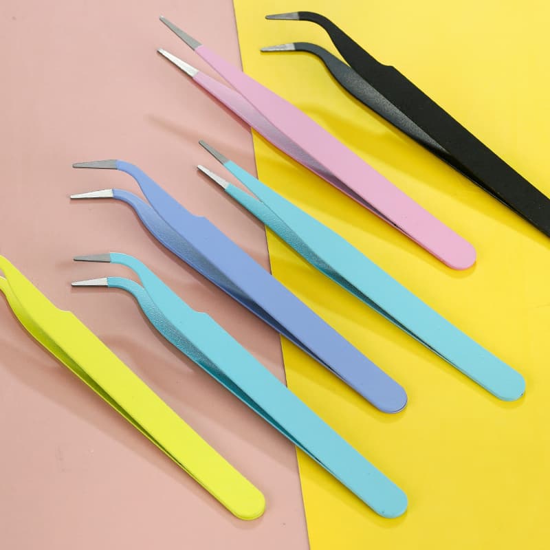 Pastel-colored tweezers for scrapbooking, macaron-style, fresh and delicate, bent and straight tips, stainless steel student DIY sticker adhesive tool tweezers.