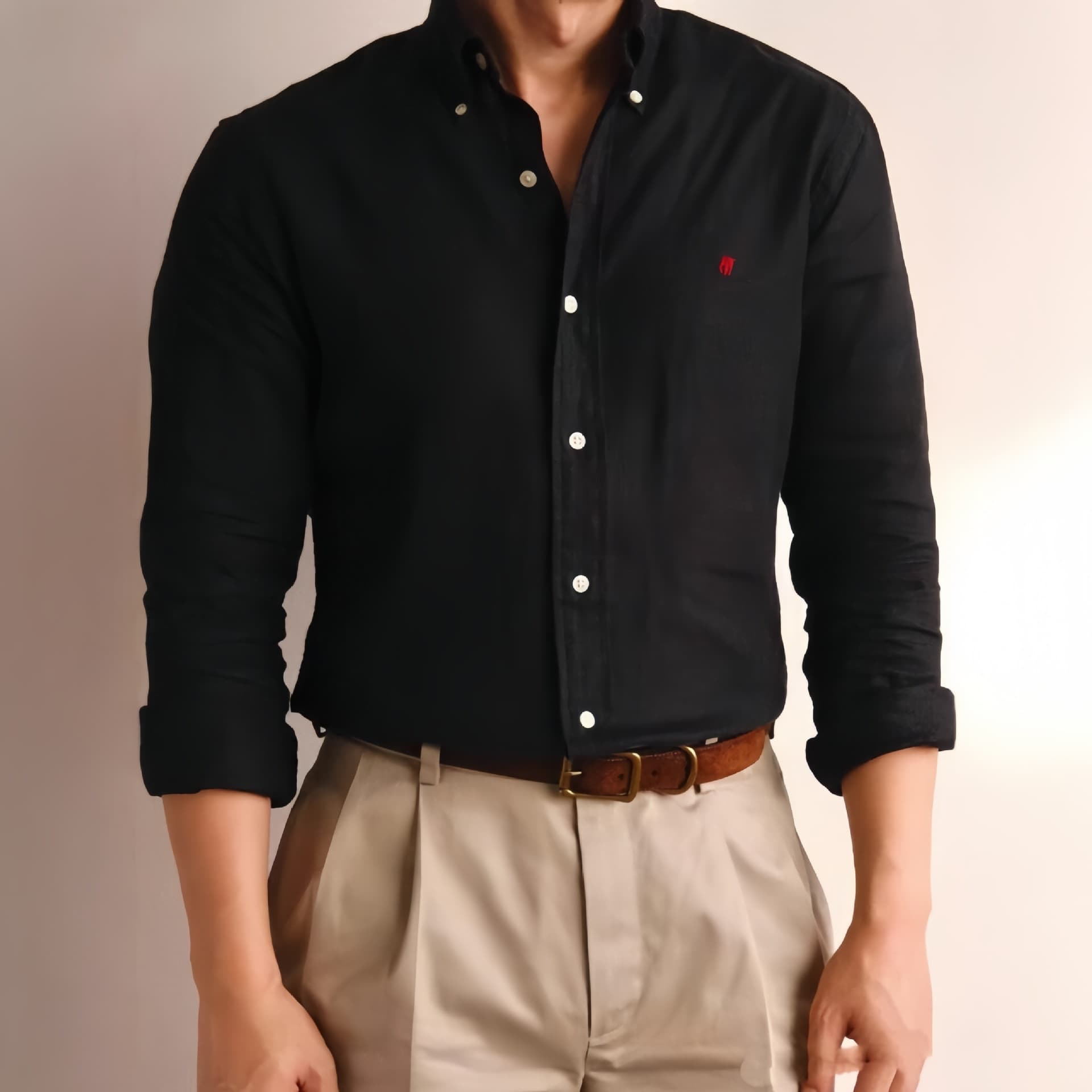 Cross-border RL Ruffled Shirt, Pony Logo Embroidery, Pure Cotton Long-Sleeve Men's Casual American Style POLO Pure Cotton Classic Style