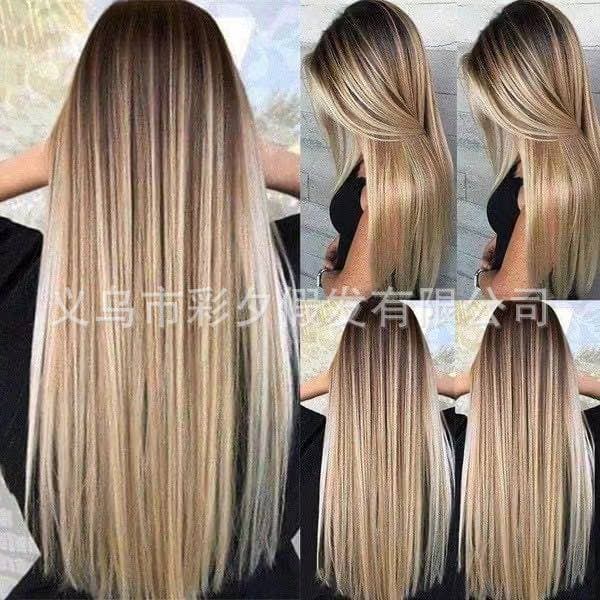 Wig Women's New European and American Fashion Gradient Long Straight Hair Rose Net High Temperature Silk Middle Dyed Gradient Wig