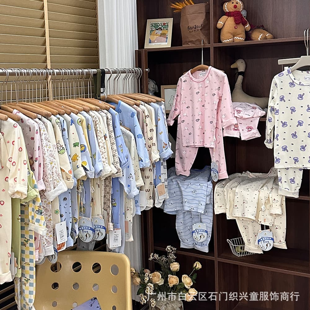Autumn and Winter Children's Pure Cotton Homewear Sets, Boys and Girls Long Sleeve Pajamas, Branded Kids' Clothing Overstock, Physical Store Stall Supplies
