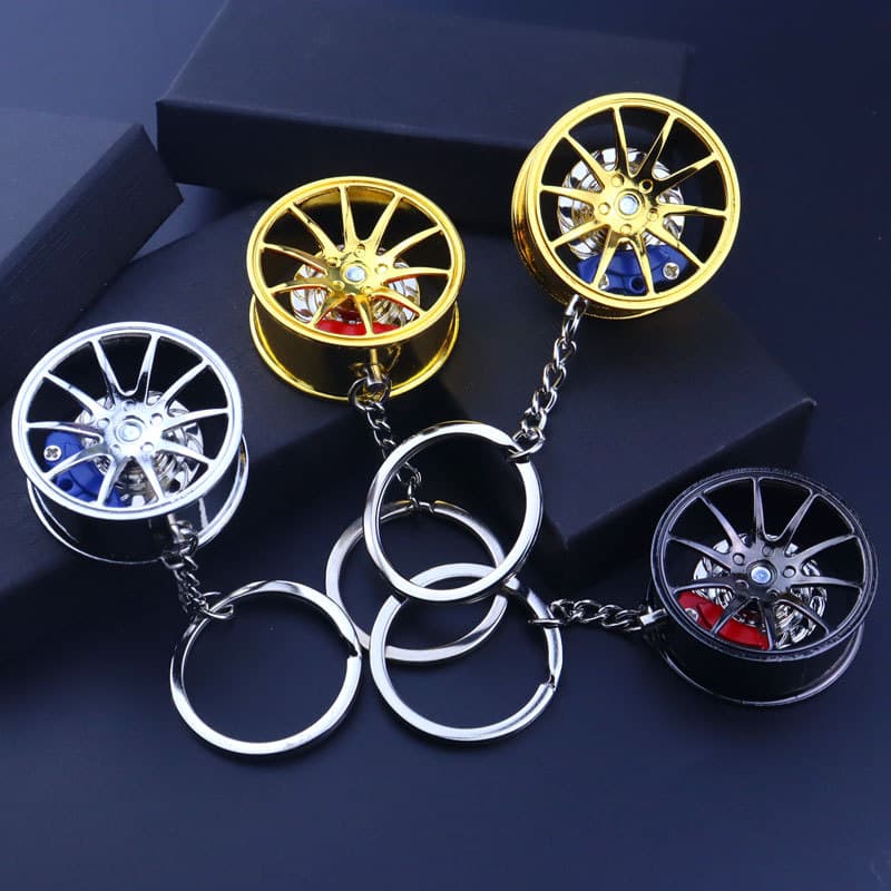 Metal Brake Rotor Wheel Hub with Caliper Keychain - Gun Black Finish, Mercedes-Benz Style, Holiday Gift