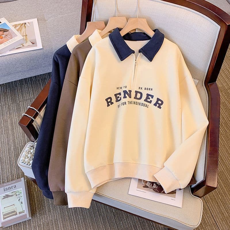 Women's Polo Collar Sweatshirt 2025 Spring Autumn New Color Block Long Sleeve Thin Style Student Top Jacket Foreign Trade