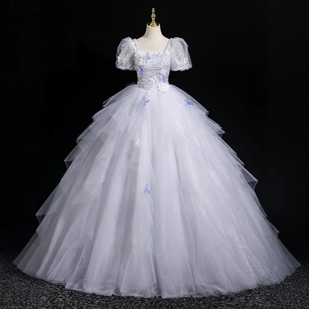 White New Evening Gown Fairy Princess Dress Elegant Art Exam Puffy Dress Runaway Princess Host Evening Gown
