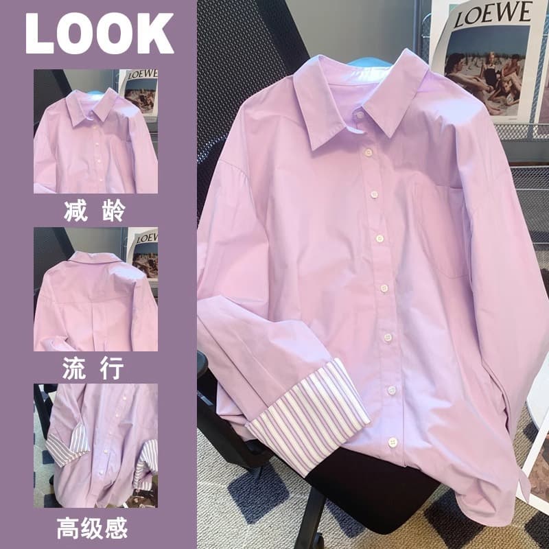 French Contrast Color Patchwork Shirt Blouse for Women High-End Light Luxury Age-Defying Stylish Spring New Striped Shirt Wholesale