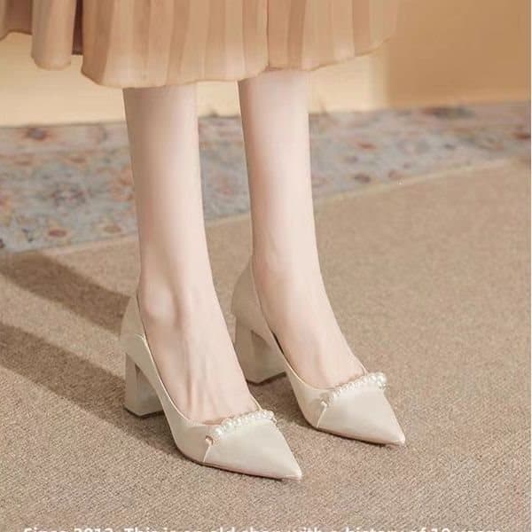 Elegant Satin High Heels Chunky Heel Shoes White Qipao Shoes Bridesmaid Shoes Women's Daily Wedding Shoes Bride Shoes