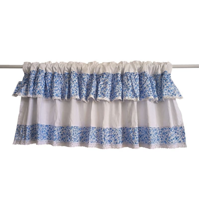 Blue and white floral short curtains, Korean pastoral style door curtains, cabinet half curtains B165